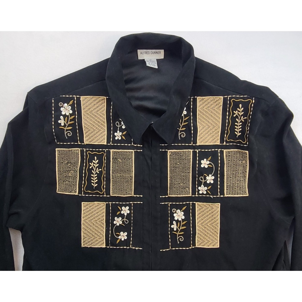 Alfred Dunner Vintage Black Gold Embroidered Sequin Zip Jacket Womens 18 Floral